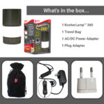 KosherLamp™ 360 Brand Shabbos Lamp, Includes, 1 Lamp, Travel Bag, AC/DC Power Adapter, Plug Adapter and manual