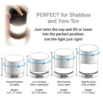 KosherLamp™ 360 Brand Shabbos Lamp, Light position and Dimensions