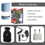 KosherLamp® 360 Brand Shabbos Lamp, Includes, 1 Lamp, Travel Bag, AC/DC Power Adapter, Plug Adapter and manual