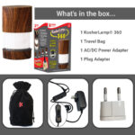 KosherLamp® 360 Brand Shabbos Lamp, Includes, 1 Lamp, Travel Bag, AC/DC Power Adapter, Plug Adapter and manual